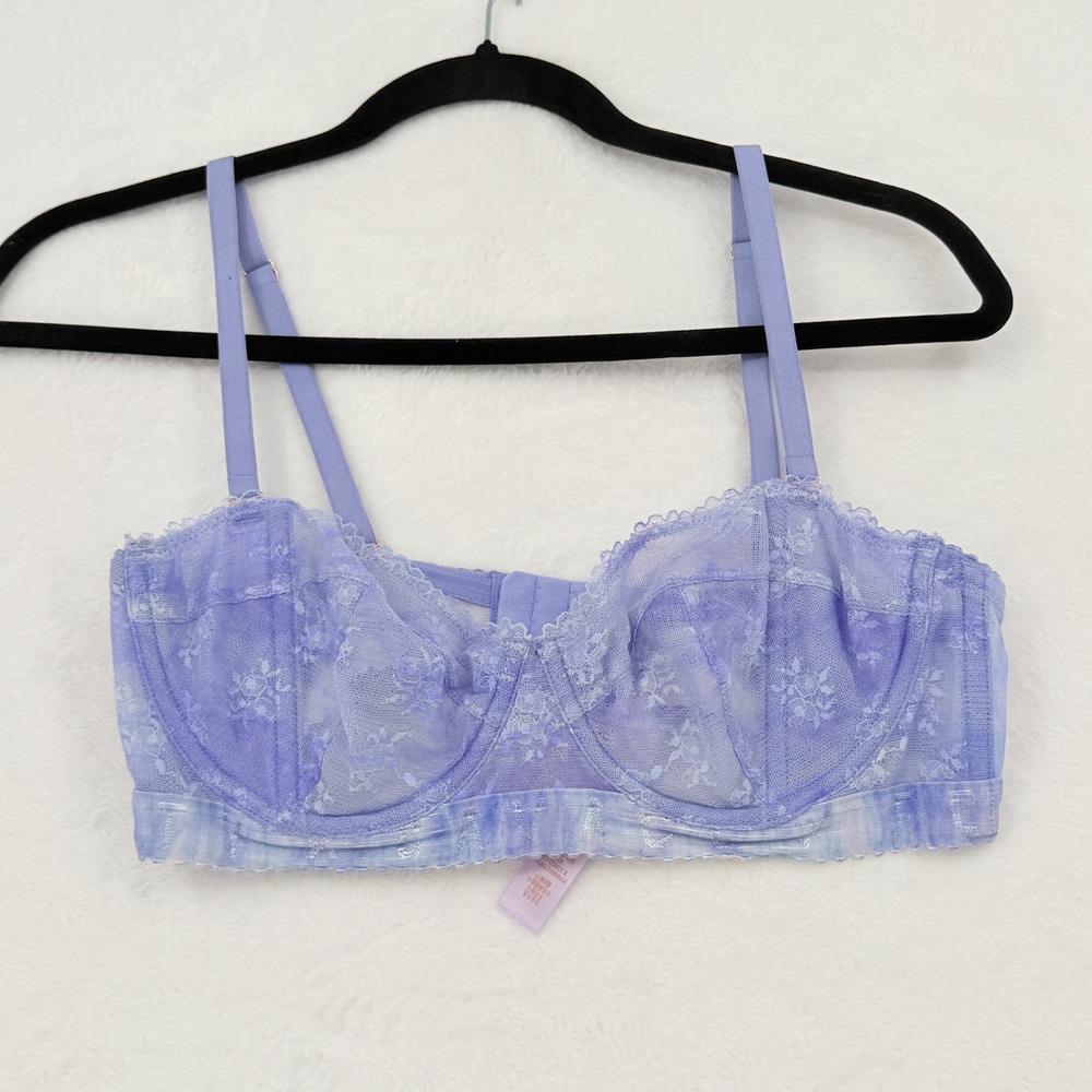 Savage X Fenty Bra Womens 36C Purple Excellent Lace Tie Dye Balconette Underwire